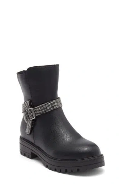 Steve Madden Kids' Eve Rhinestone Strap Lug Sole Boot In Black