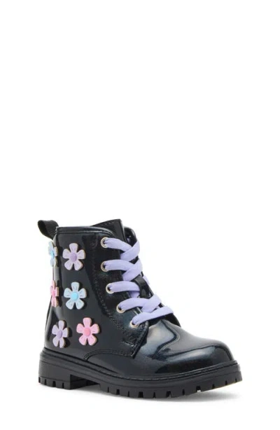 Steve Madden Kids' Fritz Floral Lace-up Boot In Black