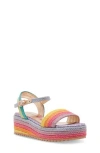 Steve Madden Kids' Jcleo Ankle Strap Espadrille Platform Wedge Sandal In Rainbow Mu