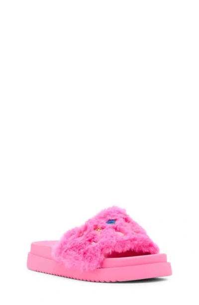 Steve Madden Kids' Jdumbo-r Faux Fur Slide Sandal In Pink