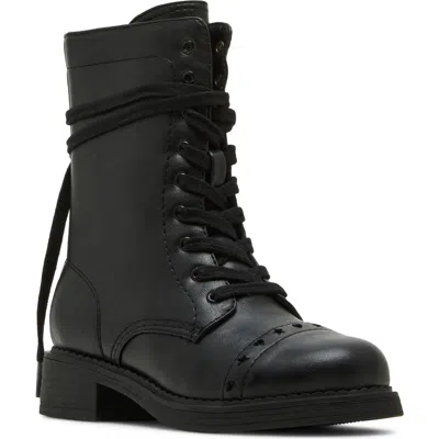 Steve Madden Kids' Jfrankie Lace-up Cap Toe Bootie In Black
