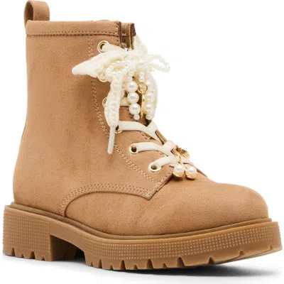 Steve Madden Kids' Jluxelle Faux Leather Combat Boot In Brown
