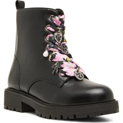 Steve Madden Kids' Jrolly Faux Leather Combat Boot In Black