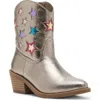 Steve Madden Kids' Mirey Metallic Star Cowboy Boot In Pewter Metallic