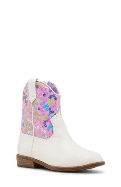 Steve Madden Kids' Peek Floral Western Boot In White