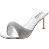 Steve Madden Kieran Womens Rhinestone Faux Leather Slide In Silver