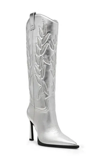 Steve Madden Kinzee Pointed Toe Western Boot In Silver Rhinestone