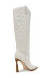 Steve Madden Kinzee Womens Open Stitch Leather Cowboy, Western Boots In White Leather