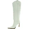 Steve Madden Kinzee Womens Open Stitch Leather Cowboy, Western Boots In White