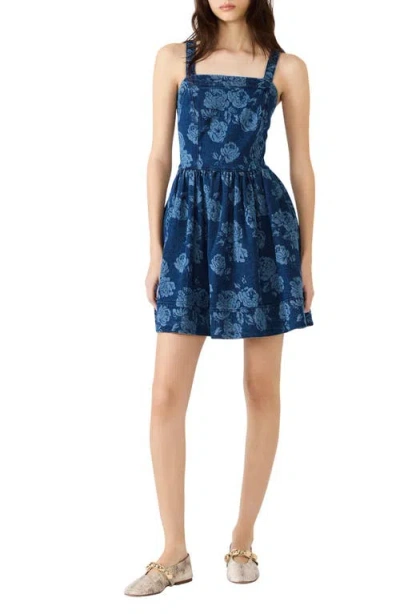 Steve Madden Kiona Floral Print Denim Minidress In Blue