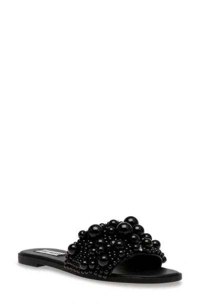 Steve Madden Knicky Imitation Pearl Embellished Slide Sandal In Black