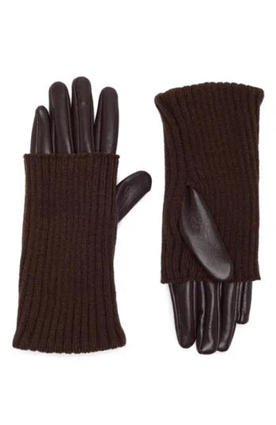 Steve Madden Knit & Faux Leather Gloves In Brown