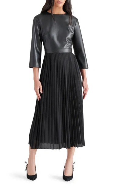 Steve Madden Knox Faux Leather Bodice Pleated Maxi Dress In Black