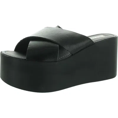 Steve Madden Kody Womens Criss-cross Leather Platform Sandals In Black