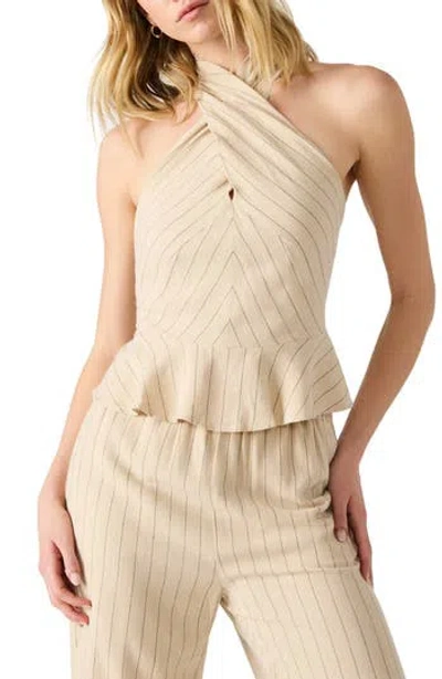 Steve Madden Kosta Pinstripe Cross Neck Top In Brown
