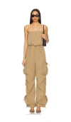 Steve Madden Kylo Strapless Nylon Jumpsuit In Oak Buff