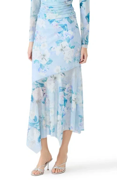 Steve Madden Lacie Floral Print Asymmetrical Hem Midi Skirt In Blue