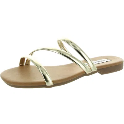 Steve Madden Lady Womens Strappy Faux Leather Slide Sandals In Gold