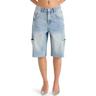 Steve Madden Lange Low Rise Ripped Denim Bermuda Shorts In Blue Frosting