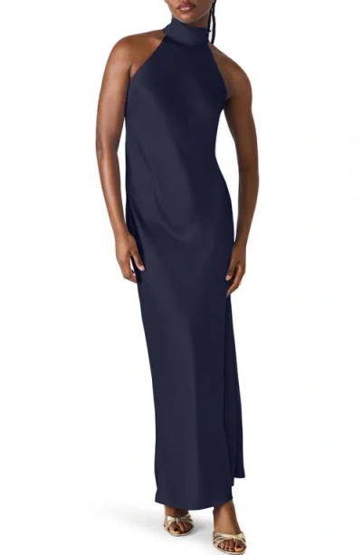 Steve Madden Lara Satin Bias Cut Maxi Dress In Blue