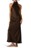 Steve Madden Lara Satin Bias Cut Maxi Dress In Brown