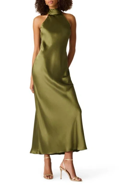 Steve Madden Lara Satin Bias Cut Maxi Dress In Green