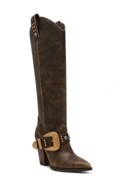 Steve Madden Lasso Knee High Boot In Brown Distressed