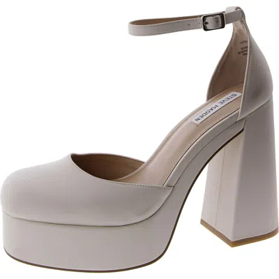 Steve Madden Later Womens Faux Leather Ankle Strap Platform Heels In Beige