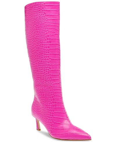 Steve Madden Lavan Boots Womens Pink Croco Leather Knee-high Bootie Lion162