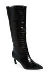Steve Madden Lavan Pointed Toe Knee High Boot In Black Croco