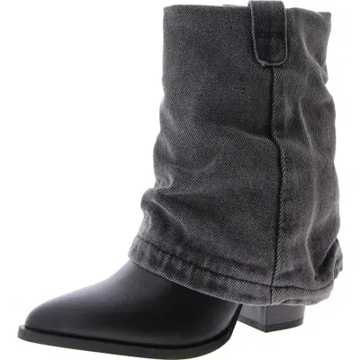 Steve Madden Lavish Womens Denim Block Heel Ankle Boots In Black