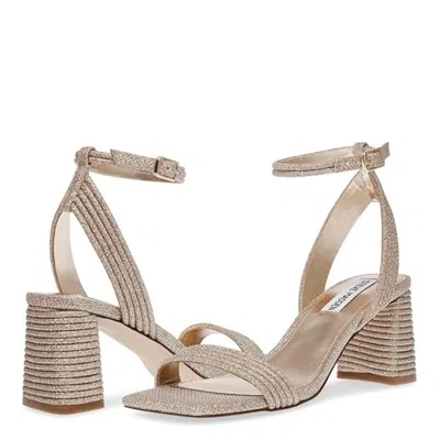 Steve Madden Lavnish Sandal Women Gold Glitter Square Toe Block Heel Htat867 In Neutral