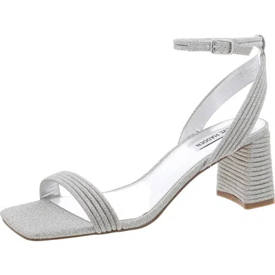Steve Madden Lavnish Womens Ankle Strap Open Toe Heels In Silver Glitter Mesh