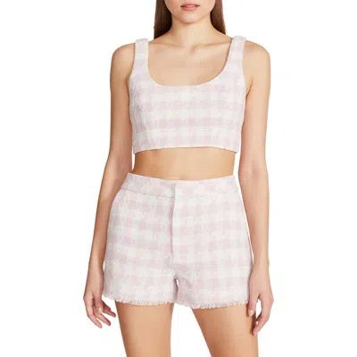 Steve Madden Layla Houndstooth Tweed Crop Top In Pink Tulle