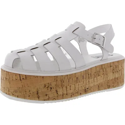 Steve Madden Lazlo Womens Woven Leather Flatform Sandals In White