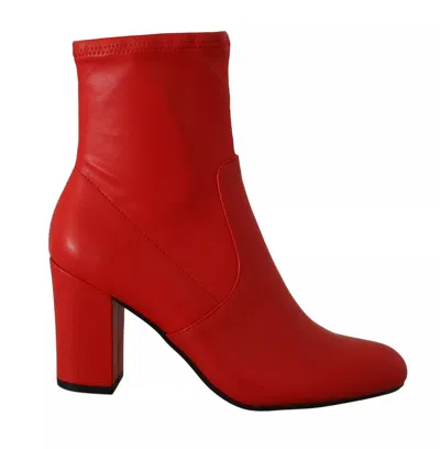 Pre-owned Steve Madden Leather Block Heels Ankle Boots Women's Shoes ()