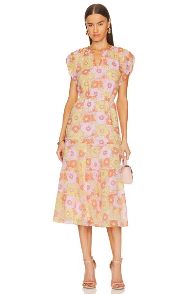 Steve Madden Leigh Midi Dress Womens Multi Floral Tiered Split Neck Ups690