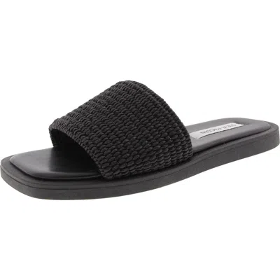 Steve Madden Leigh Womens Woven Straw Slide Sandals In Black