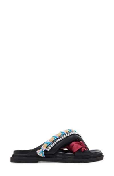 Steve Madden Women's Leisure Scarf Embellished Footbed Sandals In Black Multi