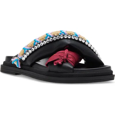 Steve Madden Women's Leisure Scarf Embellished Footbed Sandals In Black Multi