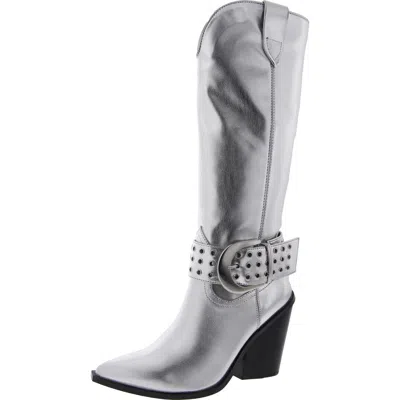 Steve Madden Lennon Womens Faux Leather Pointed Toe Knee-high Boots In Silver