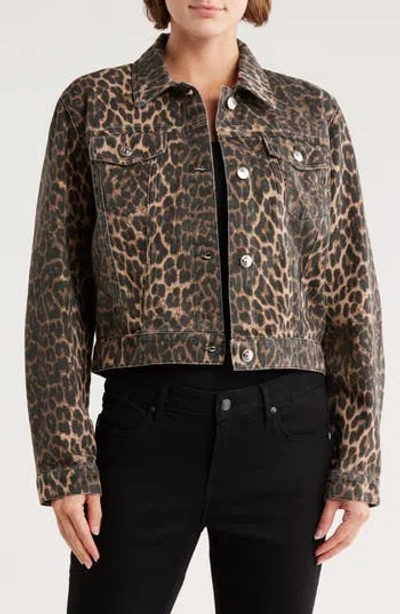 Steve Madden Leopard Print Crop Denim Jacket In Brown