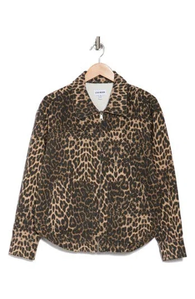 Steve Madden Leopard Print Denim Utility Shacket In Fatigue Cheeta