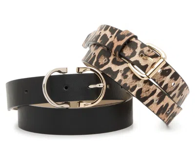 Steve Madden Leopard/black 2 For 1 Belt Set