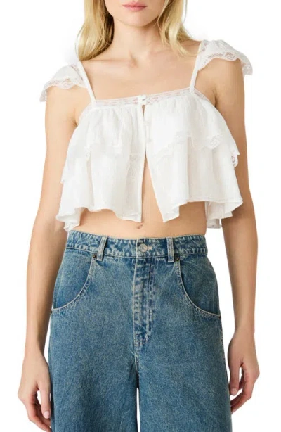 Steve Madden Leta Lace & Ruffle Crop Tank In White