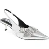 Steve Madden Lezley Womens Solid Faux Leather Slingback Heels In Silver