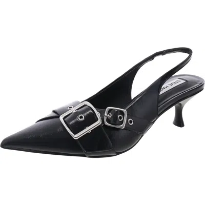 Steve Madden Lezley Womens Solid Faux Leather Slingback Heels In Black