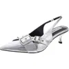 Steve Madden Lezley Womens Solid Faux Leather Slingback Heels In Silver