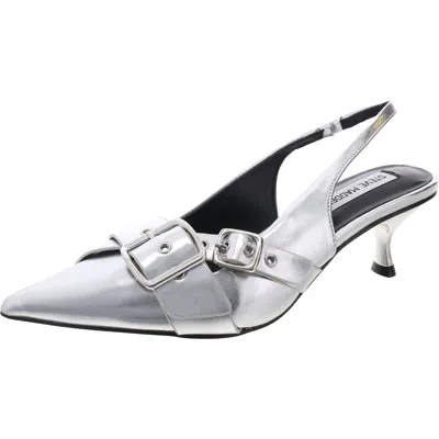 Steve Madden Lezley Womens Solid Faux Leather Slingback Heels In Silver