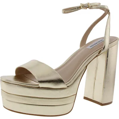 Steve Madden Lia Womens Buckle Faux Leather Platform Sandals In Gold